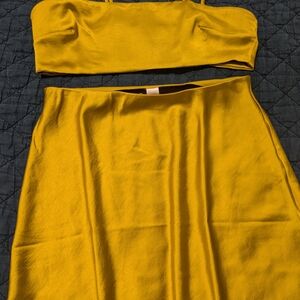 Yellow Two-Piece Strapless Top and Skirt Set